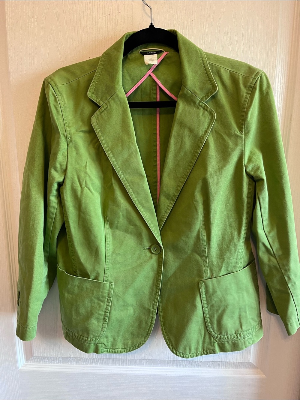 Vintage J. Crew Apple Green Chartreuse Cotton Blazer with Pink Piping - Size XL